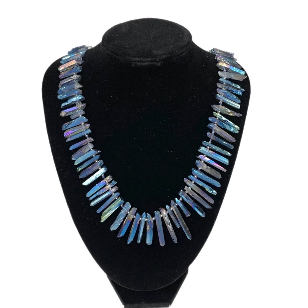 Rainbow Hematite Spike Necklace 22” Sparkly Stone Healing